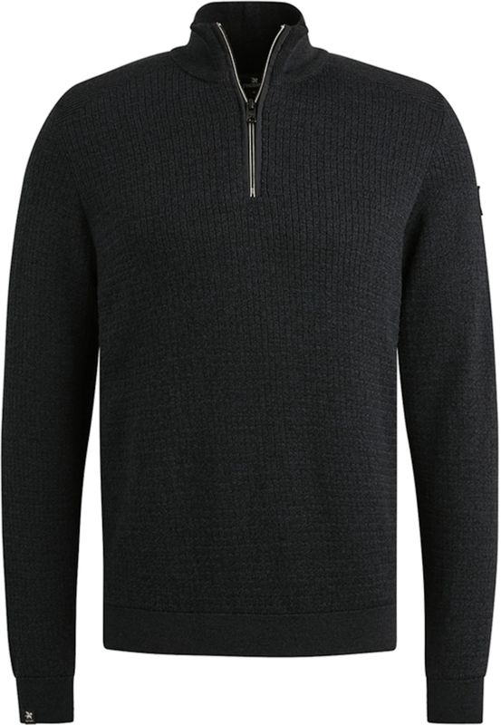 Vanguard - Cotton Mouline - Trui - Donkerblauw - Half Zip - Lange Mouw