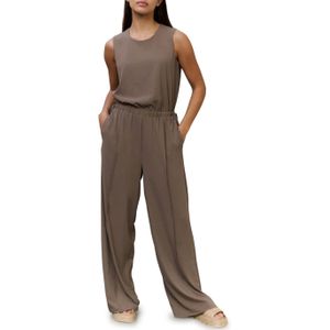 YAYA Sleeveless with cord jumpsuit bruin (Maat: 44) - Effen - Halslijn: Ronde hals,