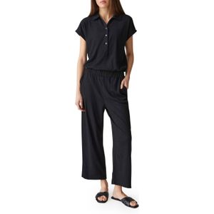 OPUS - Melti Polo - Jumpsuit - Zwart - Materiaalmix met Stretch