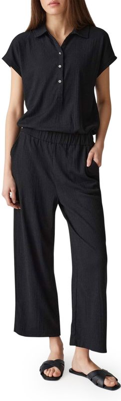 OPUS - Melti Polo - Jumpsuit - Zwart - Materiaalmix met Stretch