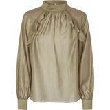 Second Female - Kannika - Blouse - Groen - Effen - Halslijn: Opstaande Kraag