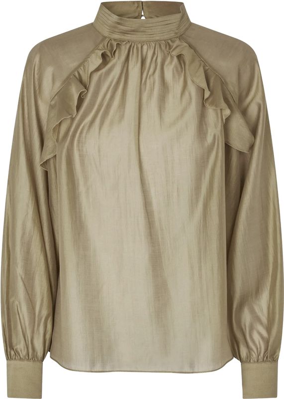 Second Female - Kannika - Blouse - Groen - Effen - Halslijn: Opstaande Kraag