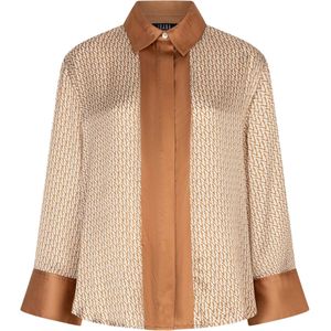 Ibana Dames blouse bruin (Maat: 40) - Halslijn: Polokraag,
