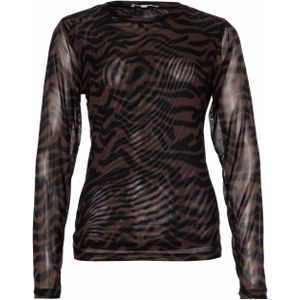 GARCIA - Dames Print T-shirt - Zwart - Lange Mouw