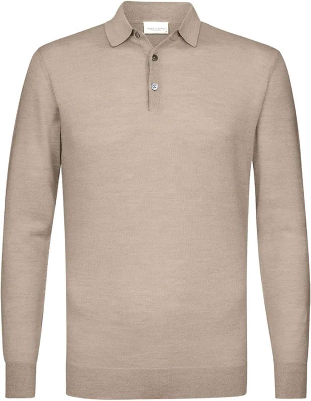 Profuomo - Longsleeve Poloshirt - Beige - Merinowol