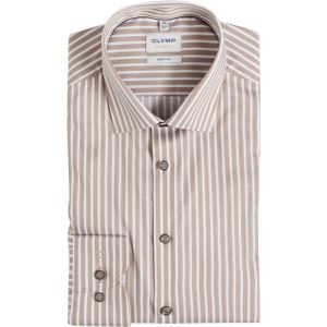 Olymp Level 5 Heren overhemd lange mouw beige (Maat: 43) - Streep