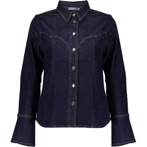 Geisha Dames blouse blauw (Maat: S) - Effen - Halslijn: Polokraag,