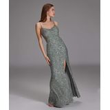 Avondjurk - Effen - Lang/maxi - V-hals - Mouwloos - Slanke Pasvorm - Spaghettibandjes - Pailletten