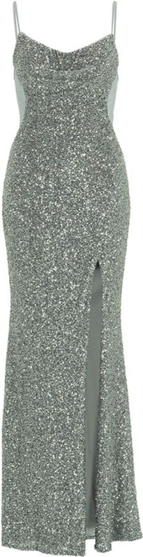 Avondjurk - Effen - Lang/maxi - V-hals - Mouwloos - Slanke Pasvorm - Spaghettibandjes - Pailletten