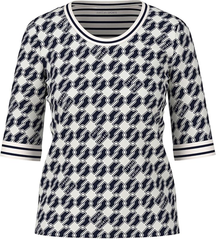 Marc Cain - T-shirt - Ecru/Zwart - Normale Pasvorm - Halve Mouw