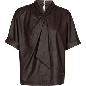Caroline Biss - Top - Bruin - Vegan Leather - Effen - Opstaande Kraag