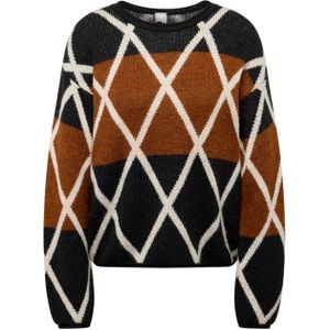 Rabe Dames trui zwart (Maat: 38) - Ruit - Halslijn: Ronde hals,