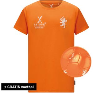 Retour T-shirt + voetbal oranje (Maat: 134-140) - Effen - Halslijn: Ronde hals,