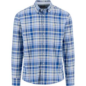 Fynch-Hatton Heren overhemd lange mouw blauw (Maat: S) - Ruit