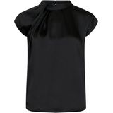 Neo Noir - Fleur Drapy Blouse - Zwart - Satijn - Knoopsluiting