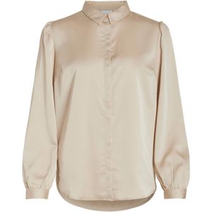 Vila Blouse beige (Maat: 42) - Effen - Halslijn: Kraag,