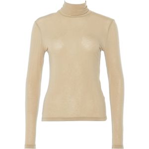 Geisha Dames top beige (Maat: S) - Effen - Halslijn: Col,