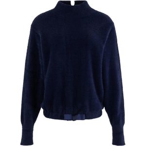 Anna Blue Dames trui blauw (Maat: M) - Effen - Halslijn: Opstaande kraag,