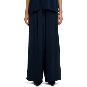Selected Femme - Slfleonore HW Wide Pant - Viscose Broek - Donkerblauw - Hoge Taille