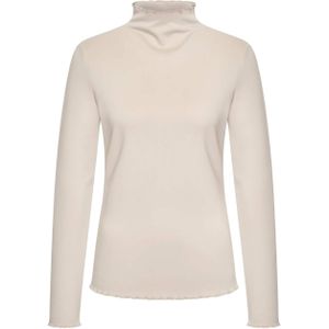 Aimée the Label Dames longsleeve beige (Maat: 2XL) - Effen - Halslijn: Opstaande kraag,
