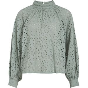 Vila Blouse groen (Maat: 38) - Broderie - Halslijn: Opstaande kraag,