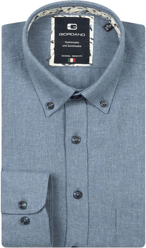 Giordano - Overhemd - Blauw - Lange Mouw - Effen