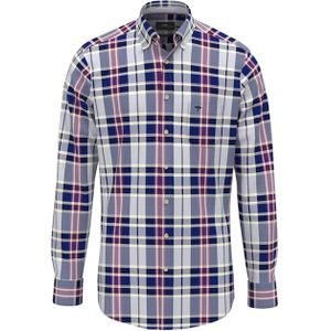 Fynch-Hatton Heren overhemd lange mouw blauw (Maat: S) - Ruit