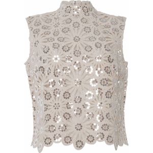 OUI Top beige (Maat: 40) - Glitter - Halslijn: Opstaande kraag,