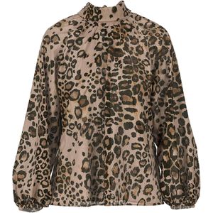 Marc Cain - Blouseshirt - Camel / Chocoladebruin / Zwart - Dierenprint