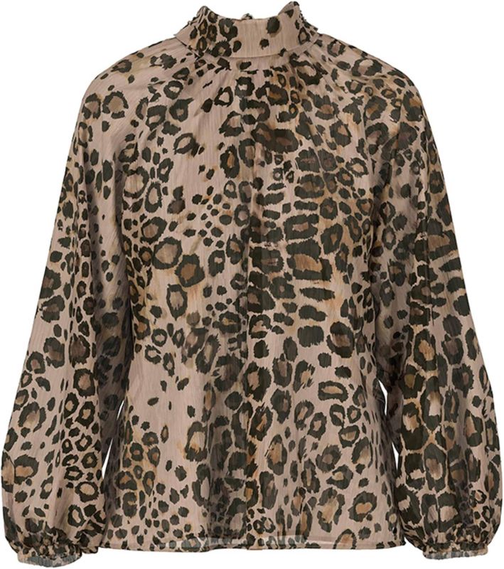 Marc Cain - Blouseshirt - Camel / Chocoladebruin / Zwart - Dierenprint