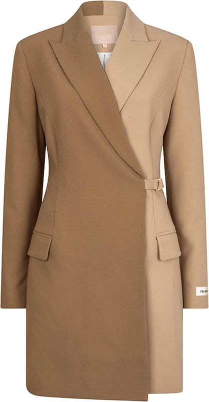 Josh V Dames jurk beige (Maat: L) - Effen - Halslijn: Revers,