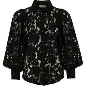 Freebird Dames blouse zwart (Maat: XS) - Kant - Halslijn: Polokraag,