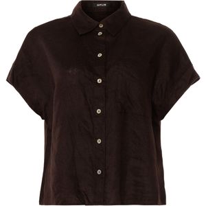 OPUS Blouse bruin (Maat: 42) - Effen - Halslijn: Kraag,