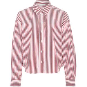 Anna Blue Blouse bordeaux (Maat: M) - Streep - Halslijn: Polokraag,