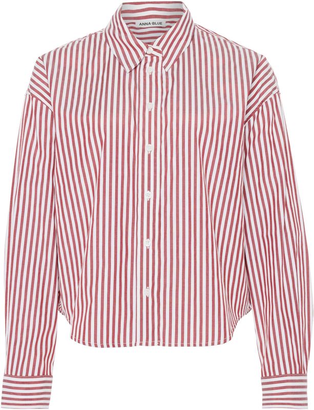 Anna Blue Blouse bordeaux (Maat: M) - Streep - Halslijn: Polokraag,