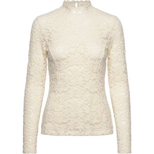 Rosemunde Dames longsleeve ecru (Maat: XL) - Kant - Halslijn: Opstaande kraag,