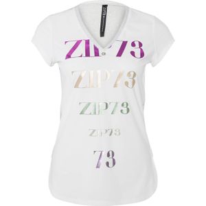 ZIP 73 T-shirt wit (Maat: XL) - Logo - Halslijn: V-hals,