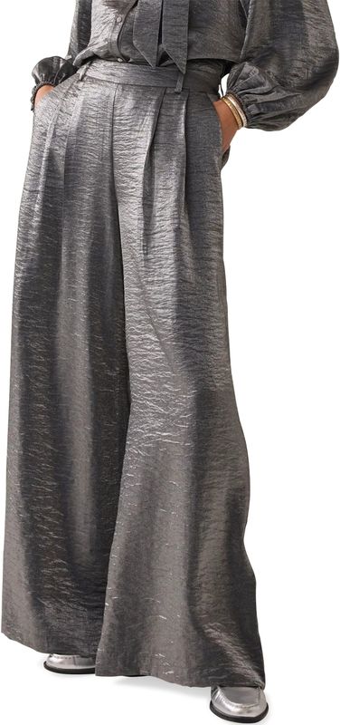 Summum Woman Metallic shine broek grijs (Maat: 38) - Metallic