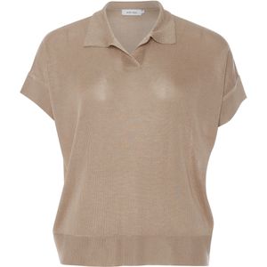 Knit-ted T-shirt beige (Maat: M) - Effen - Halslijn: Kraag,
