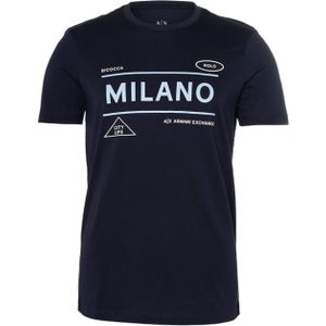 Armani Exchange T-shirt blauw (Maat: L) - Tekst - Halslijn: Ronde hals,