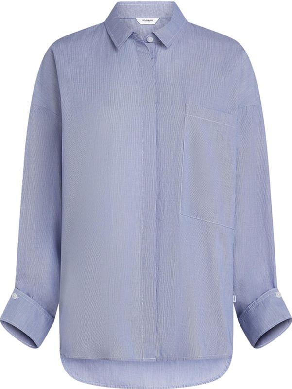 Penn & Ink N.Y. - Blouse - Blauw - Streep - Halslijn Polokraag