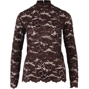 Enjoy Dames top bruin (Maat: XL) - Kant - Halslijn: Opstaande kraag,