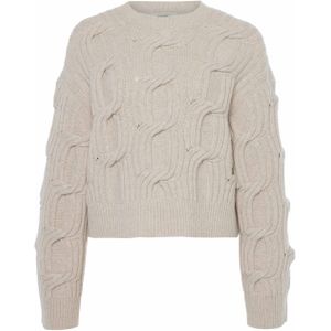 Drykorn Dames trui beige (Maat: L) - Kabelpatroon - Halslijn: Opstaande kraag,