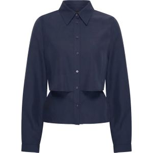 Aimée the Label Dames blouse blauw (Maat: XL) - Effen - Halslijn: Polokraag,