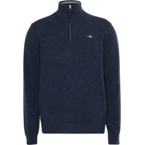 Gant Trui met rits blauw (Maat: 3XL) - Mélange - Halslijn: Opstaande kraag met rits,