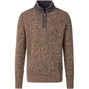 Casa Moda Heren trui met rits bruin (Maat: S) - Halslijn: Opstaande kraag met rits,