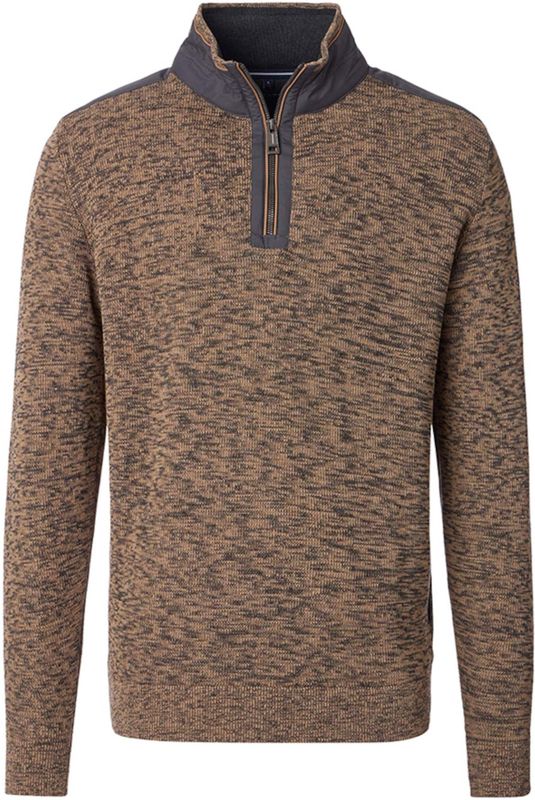 Casa Moda Heren trui met rits bruin (Maat: S) - Halslijn: Opstaande kraag met rits,