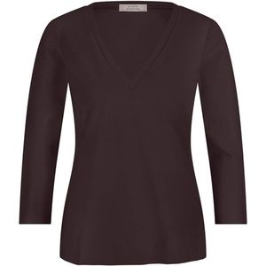 Studio Anneloes - Emma Top - Longsleeve - Bruin - Effen - V-hals