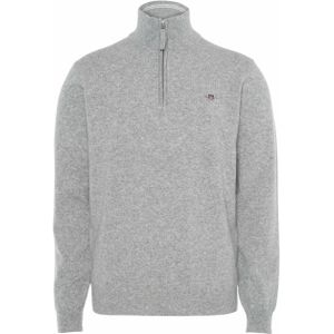 Gant Trui met rits grijs (Maat: L) - Mélange - Halslijn: Opstaande kraag met rits,