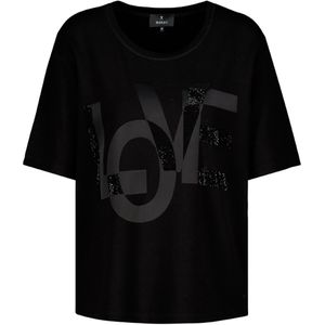 Monari T-shirt zwart (Maat: 42) - Geplaatste tekst - Halslijn: Ronde hals,